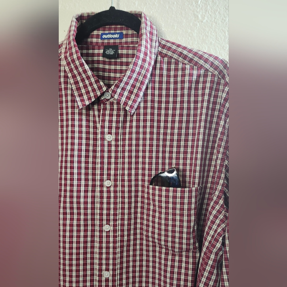 Red and White Casual Button Down Shirt with Classic Plaid Pattern